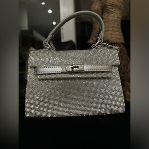 Silver beaded handbag! Can be worn crossbody or held! Never used